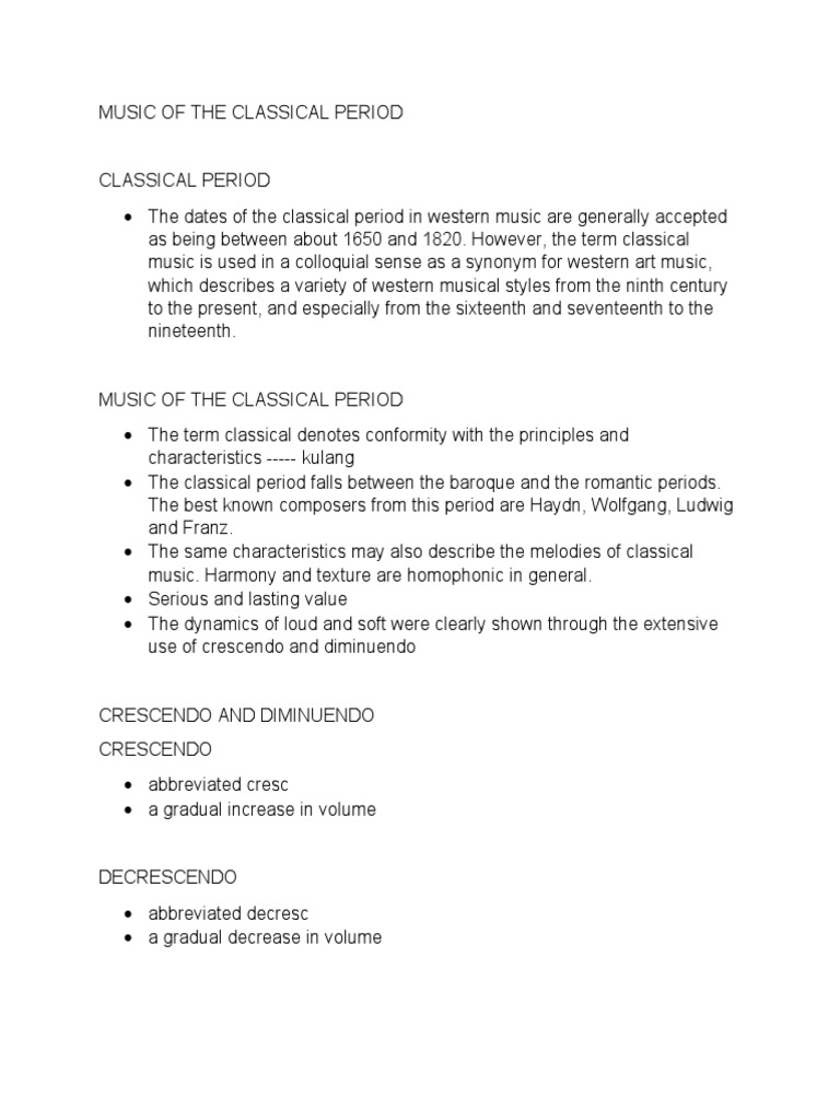 Overview of Classical Period Music | PDF | Classical Period (Music ...