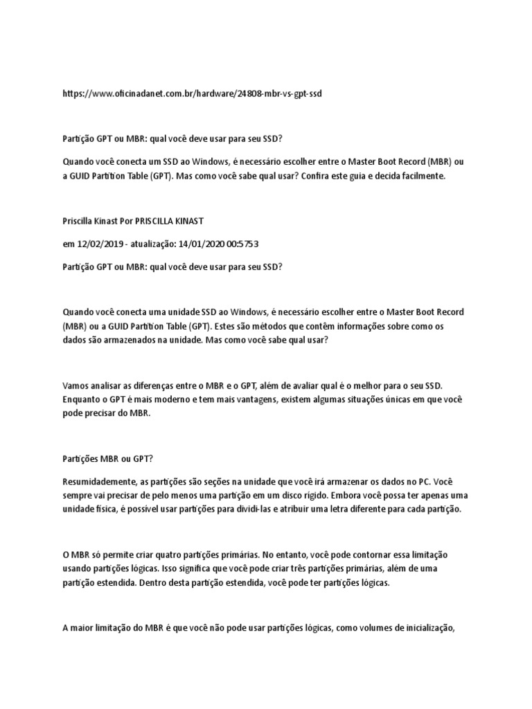 Mbr vs gpt ssd pdf disco de estado s lido inicializa o inform tica 