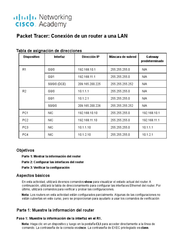 10.3.4. AA Connectar Router A LAN (1h) | PDF | Enrutador (Computación ...