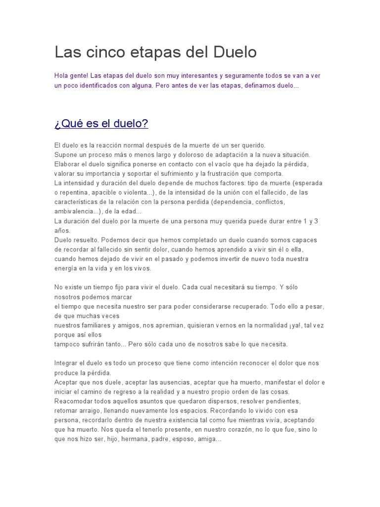 Las Cinco Etapas Del Duelo Pdf Dolor Ira