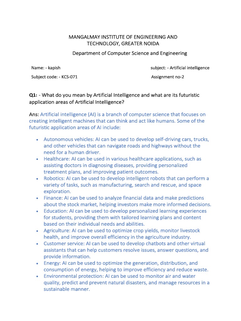 MIET ASSIGNMENT 2 (Kapish 044) | PDF | Artificial Intelligence ...