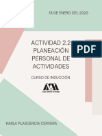 Planificación semanal del personal de actividades del curso de inducción