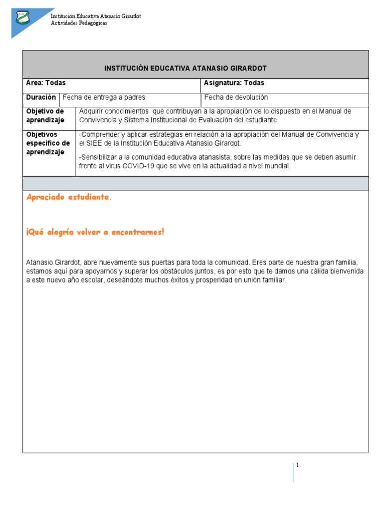 Guía de Convivencia y Evaluación Escolar | PDF | Institución | Plan de ...