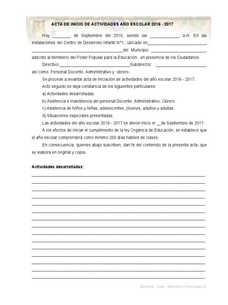 Acta de Inicio de Actividades 2016-2017 | PDF | Crecimiento personal y ...