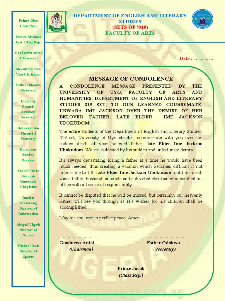 Unwana Jackson's Condolence PDF