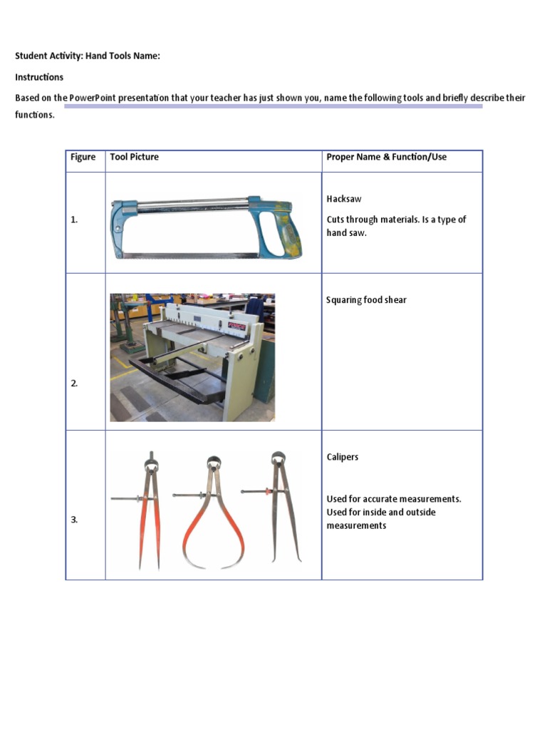 Hand Tools Identification PDF Screw Rivet