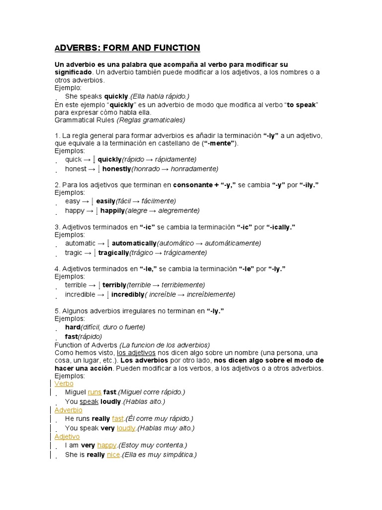 Formas y funciones de los adverbios | PDF | Adverbio | Verbo