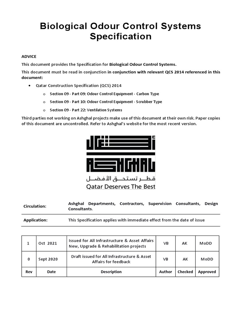 Biological Odour Control System Specification - R1 | PDF | Fiberglass ...