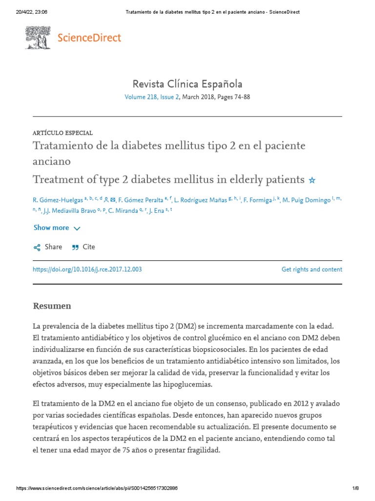 Tratamiento de La Diabetes Mellitus Tipo 2 en El Paciente Anciano
