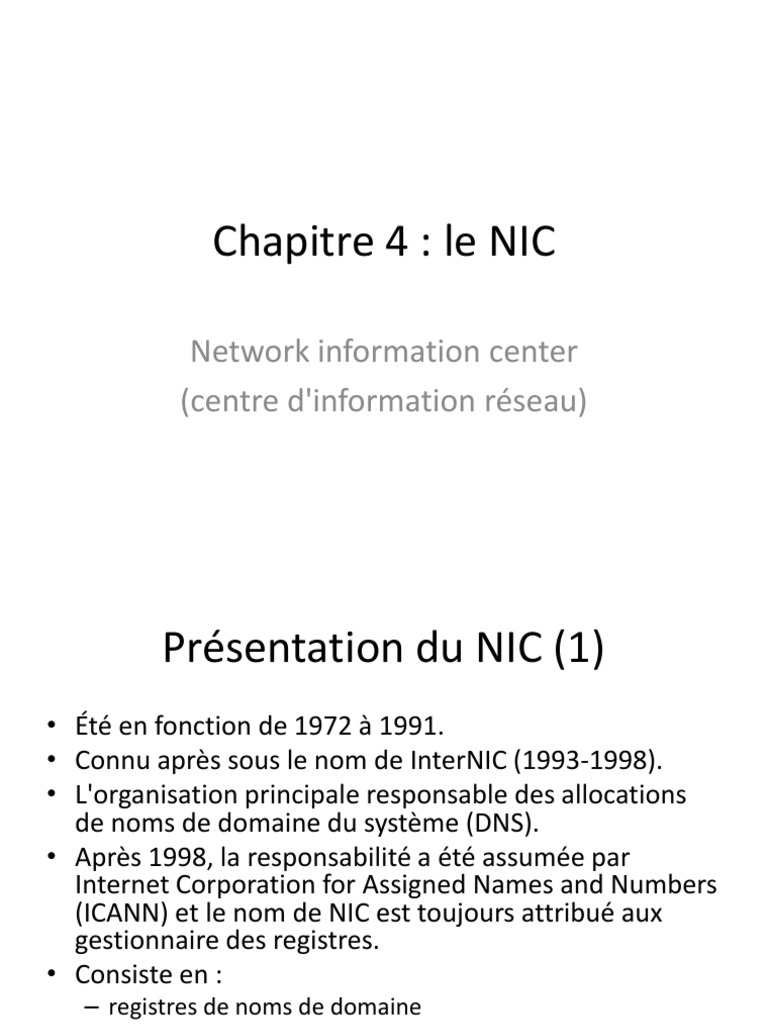 Histoire et Rôle du NIC dans le DNS | PDF | Nom de domaine | Système de ...