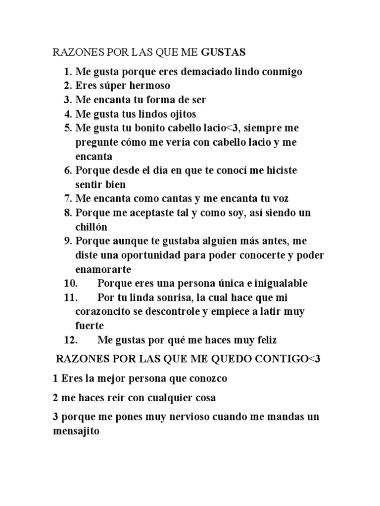 Lista De Razones Por Las Que Te Amo