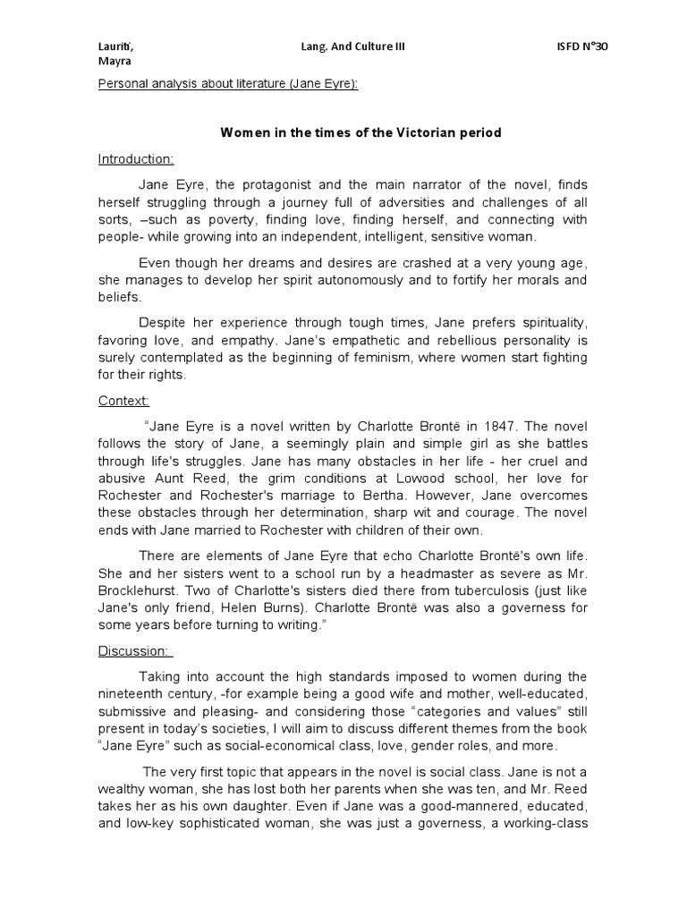 Jane Eyre Analysis PDF Jane Eyre