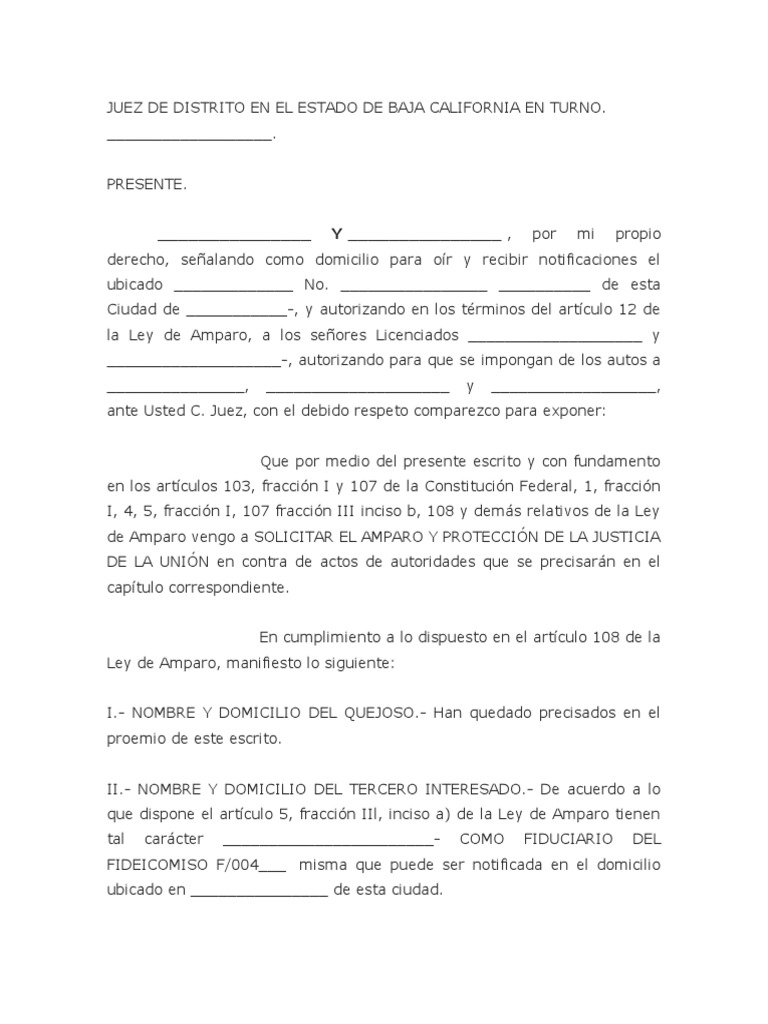 Solicitud de Amparo por Emplazamiento Ilegal | PDF | Caso de ley ...
