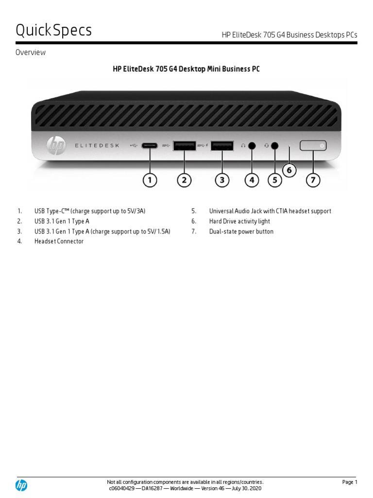 HP EliteDesk 705 G4 Desktop Mini Business PC | PDF | Solid State Drive ...