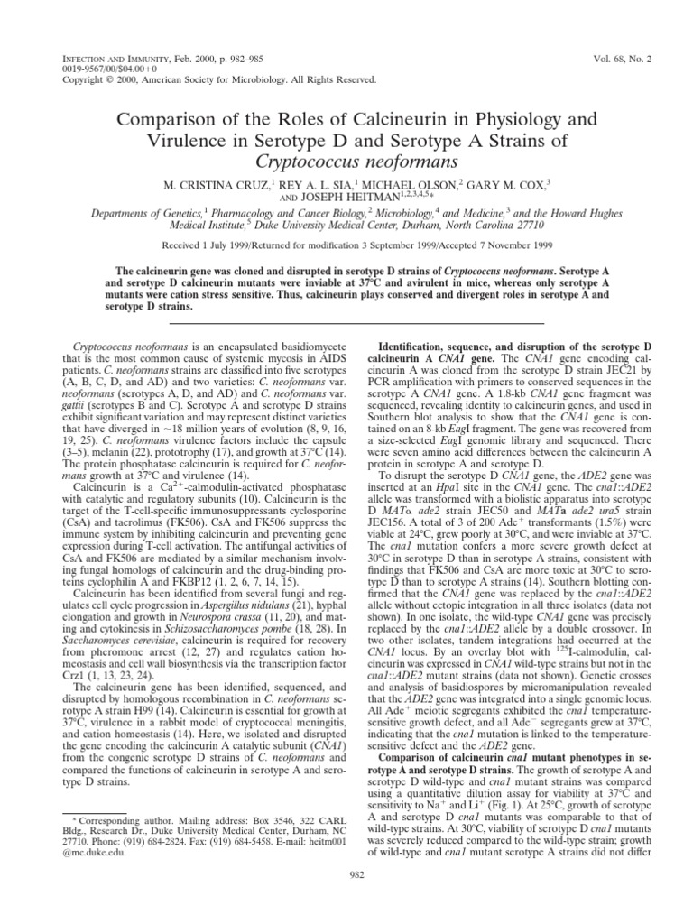 Cruz and Heitman 2000 PDF Gene Saccharomyces Cerevisiae