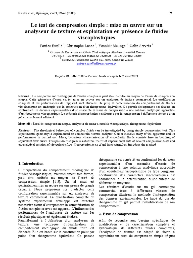 Test Compression Simple pour Fluides Viscoplastiques | PDF | Fluide ...