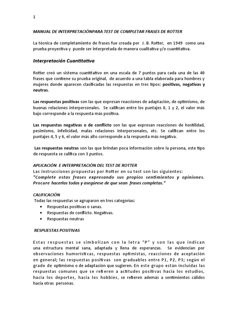1 Manual de Interpretación Test de Rotter | PDF | Sicología | Ciencia ...