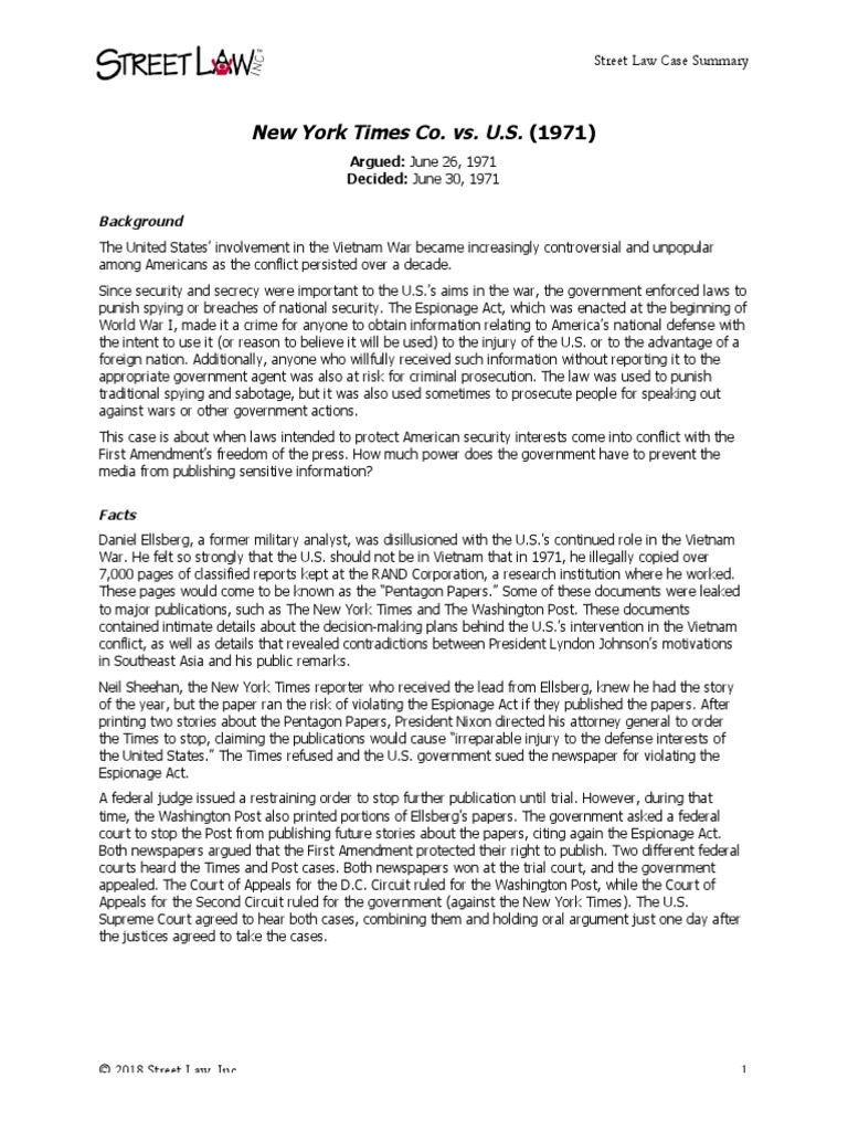 New York Times Co. vs. U.S (1971) Download Free PDF First Amendment