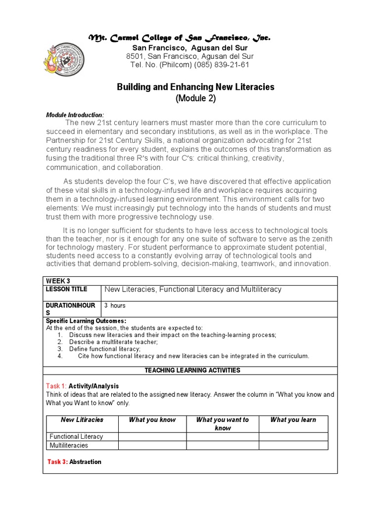 21st Century Literacies Module | PDF | Project Based Learning | Literacy