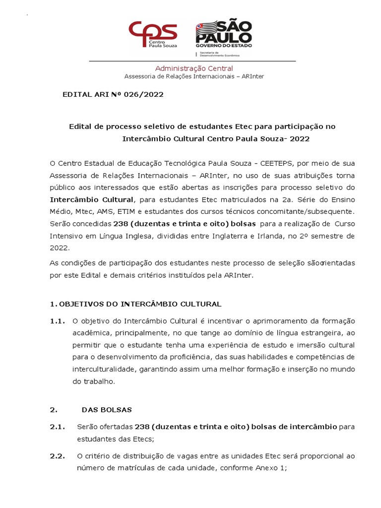 Edital Intercambio Cultural Etec, PDF, Educação à distância