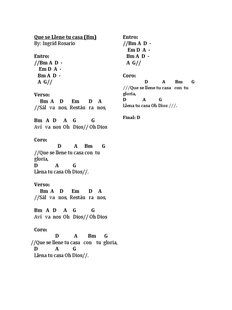 Letra y acordes: Que se llene tu casa | PDF