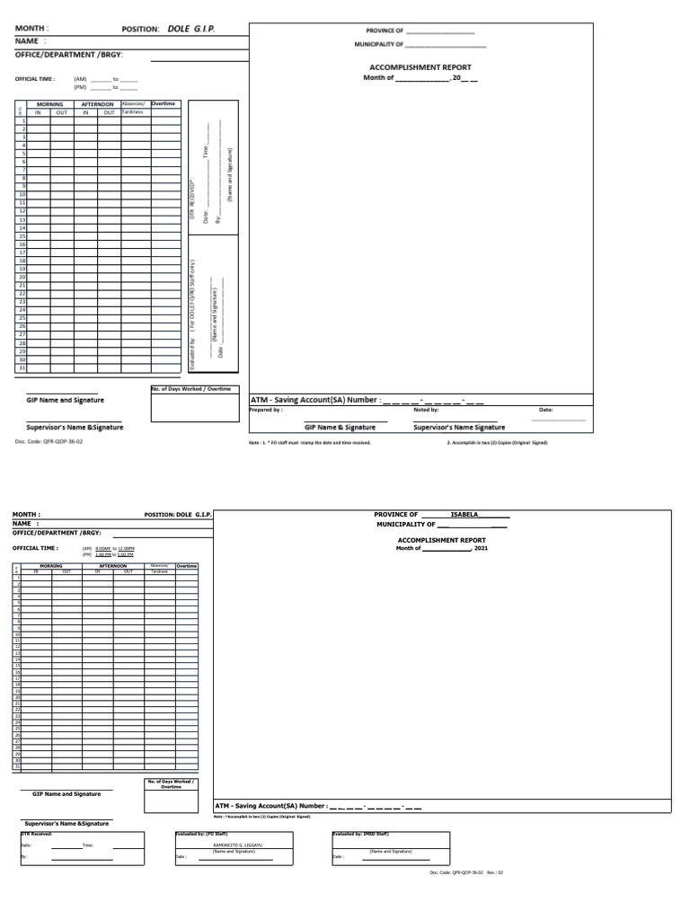 DOLE GIP Accomplishment Report Form | PDF