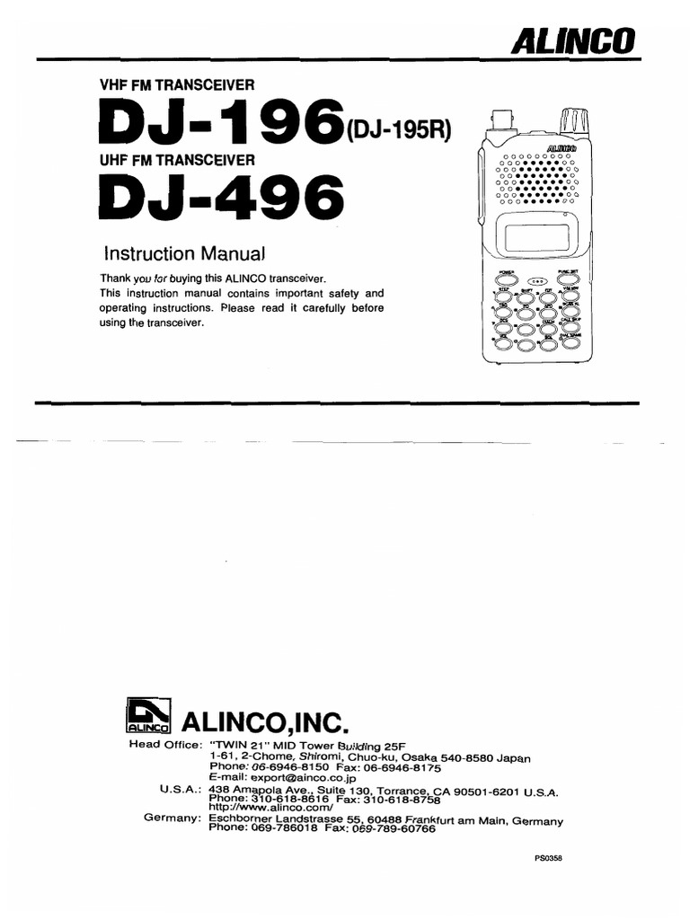 Manual book ht alinco dj 196 radio