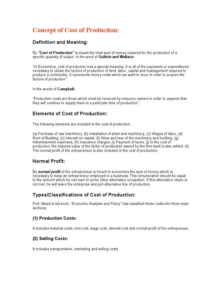 Understanding Cost of Production | PDF | Average Cost | Long Run And ...