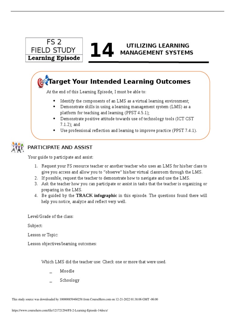 FS2 Episode 14: LMS Participation Guide | PDF | Teachers | Learning