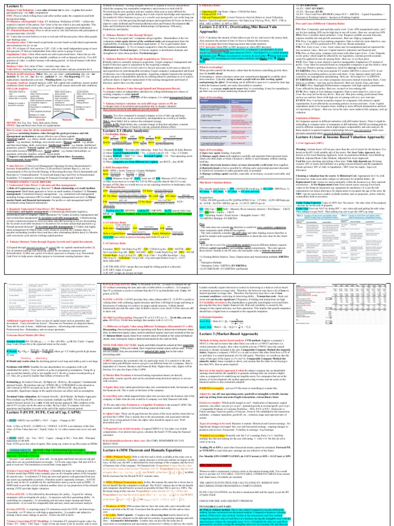 Cheat Sheet For Valuation (2) - 1 | PDF | Mergers And Acquisitions ...