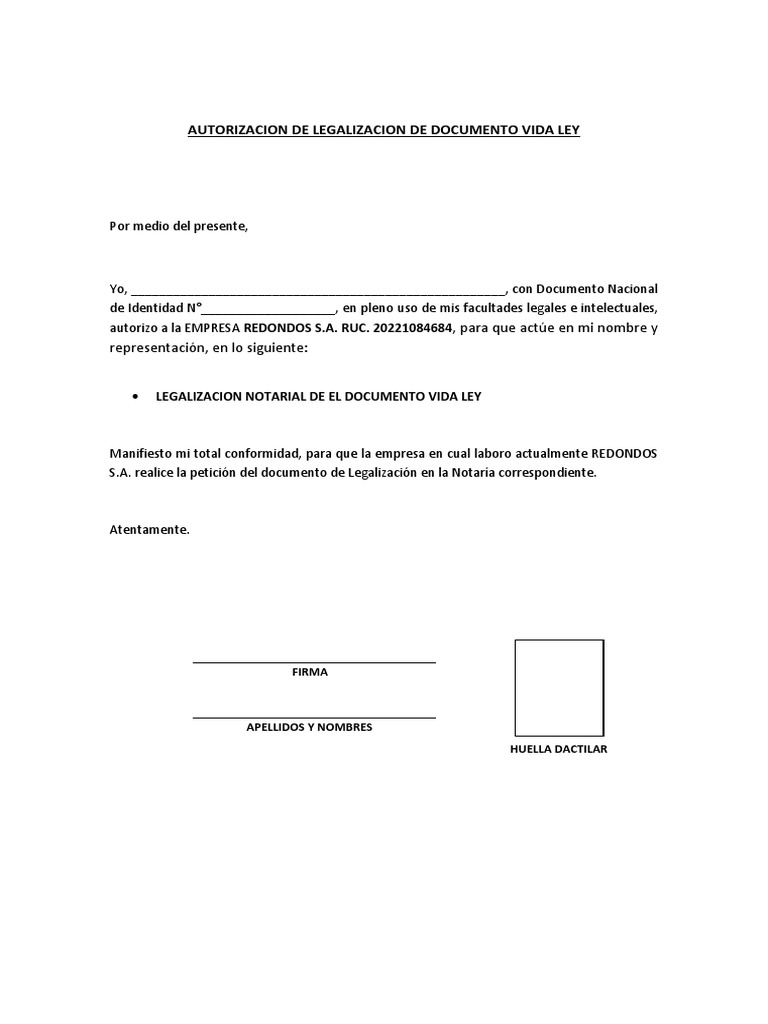 Autorización para Legalización de Documento | PDF | Derecho