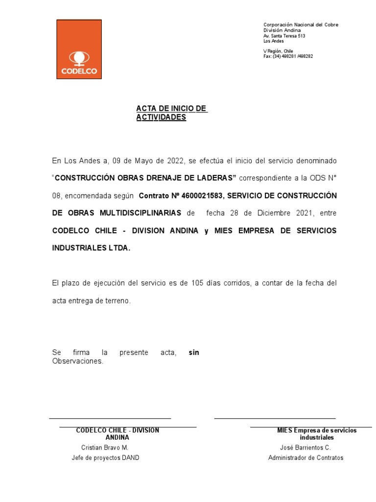 Formato Acta de Inicio - XXXXX | PDF