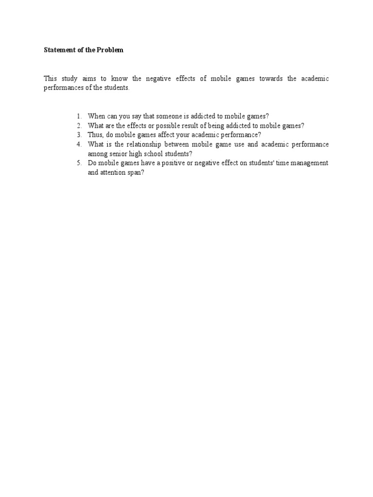 Statement of The Problem | PDF
