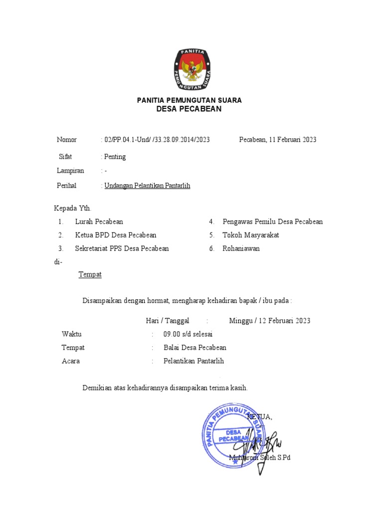 Surat Undangan Pelantikan | PDF