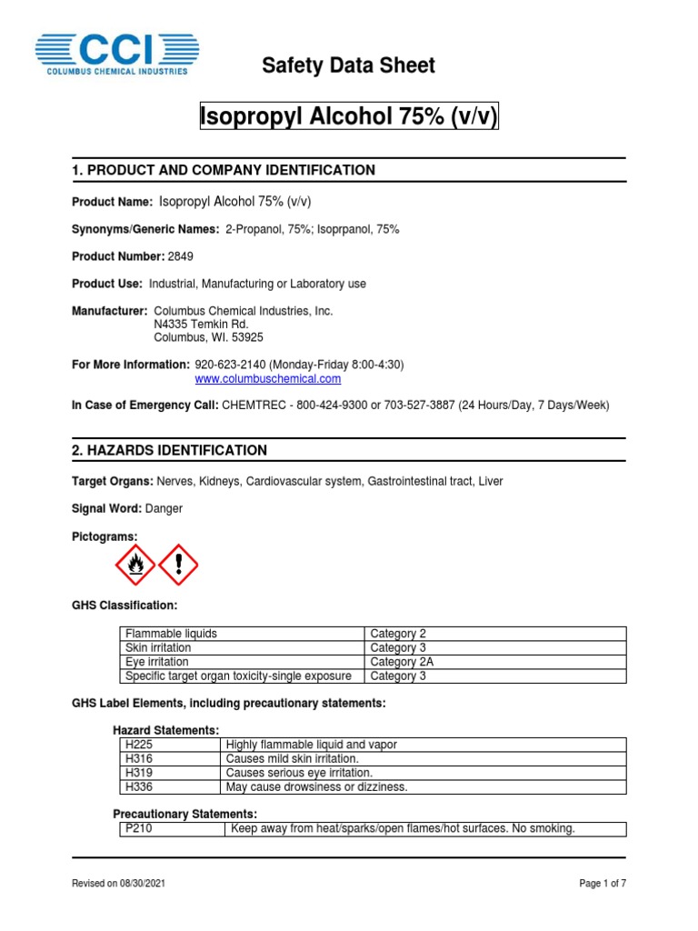 Isopropyl alcohol 75 v v 2849 pdf firefighting chemistry