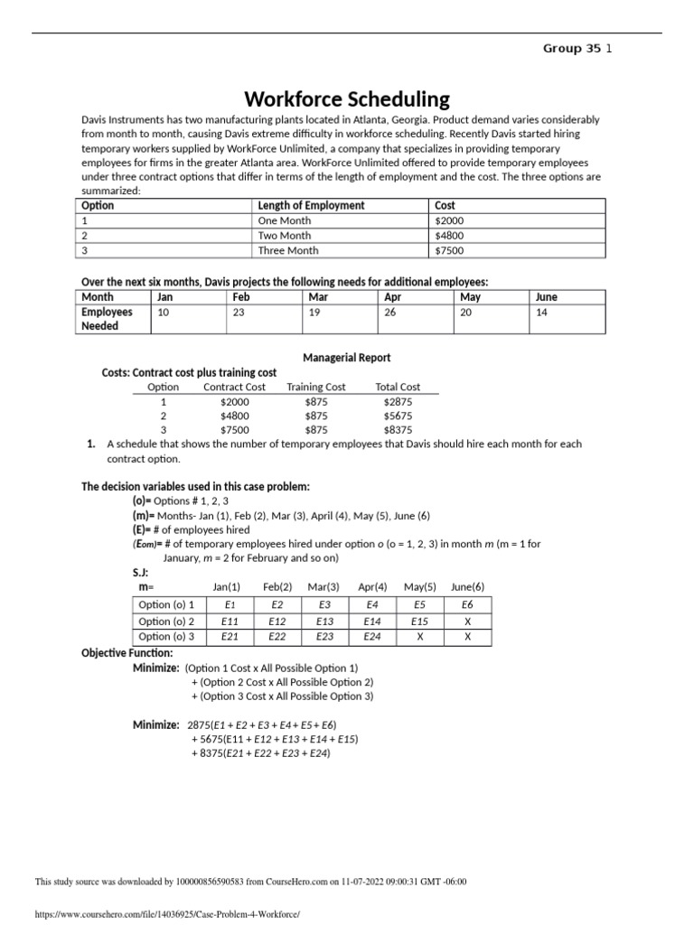 Workforce Scheduling and Cost Analysis | PDF | Employment | Temporary Work