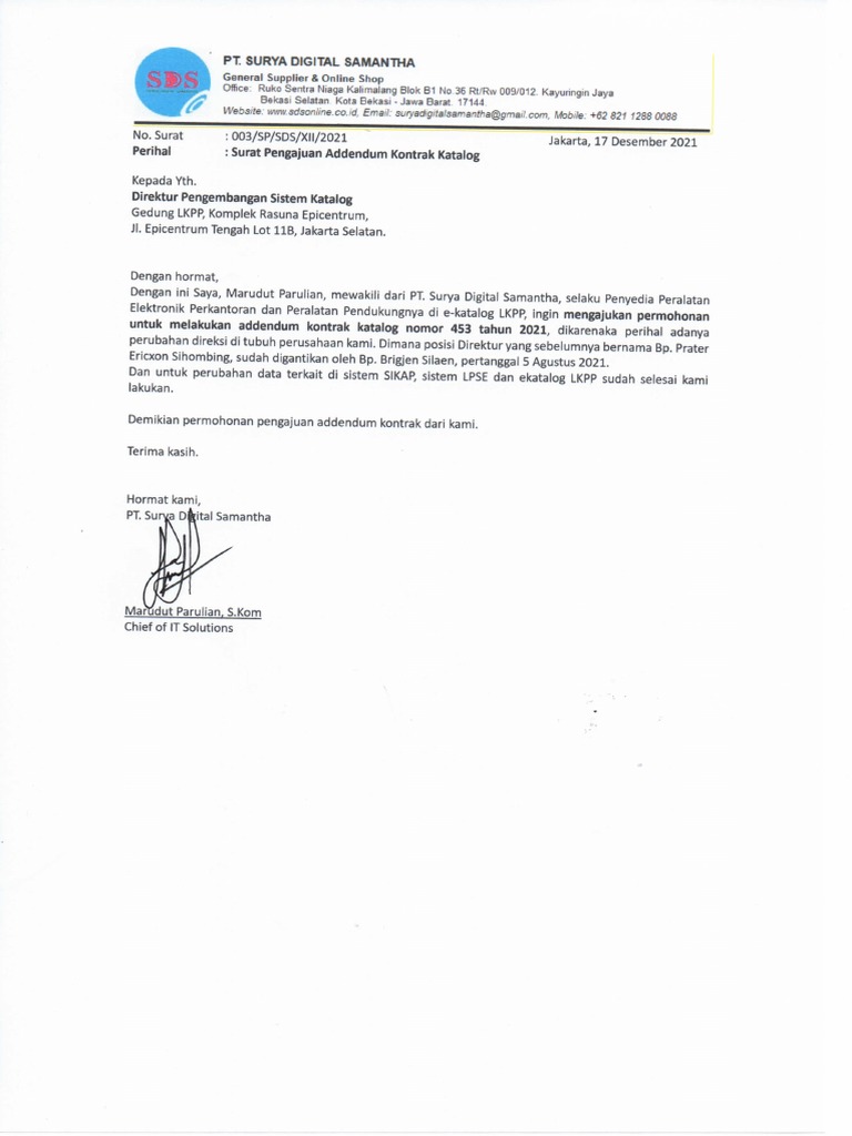 Pengajuan Addendum Kontrak Katalog Pdf