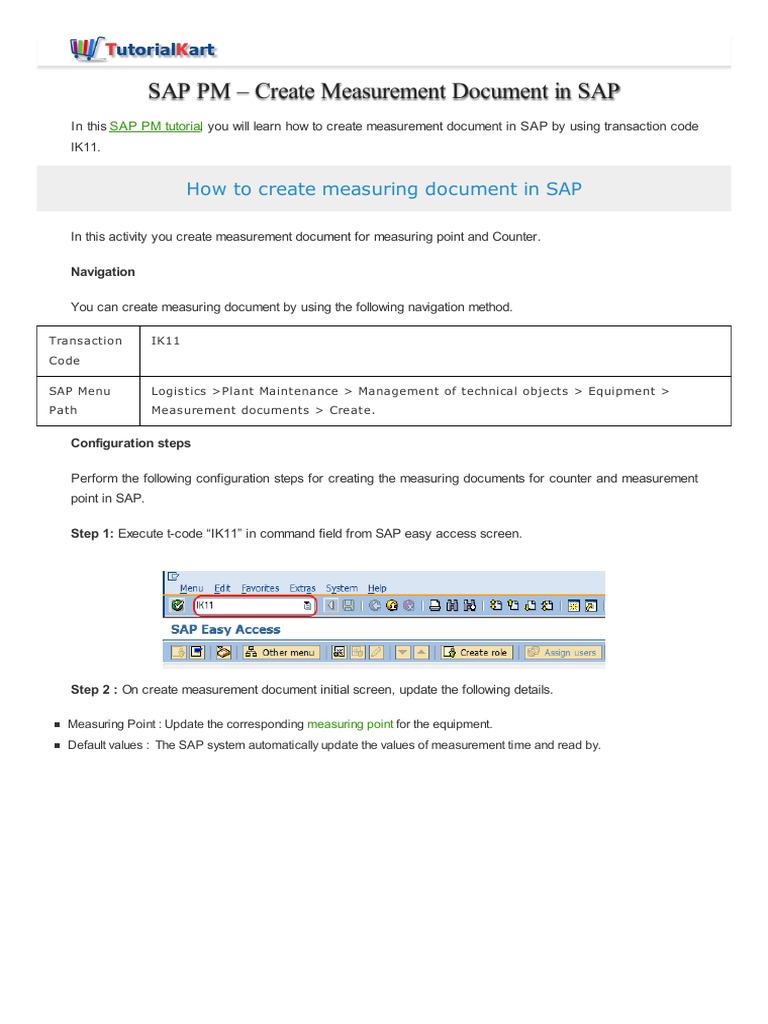 Create Measurement Document in Sap PDF Systems Engineering Software