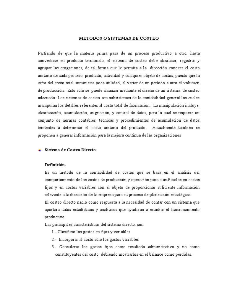 Métodos y Sistemas de Costeo Empresarial | PDF | Costo | Contabilidad