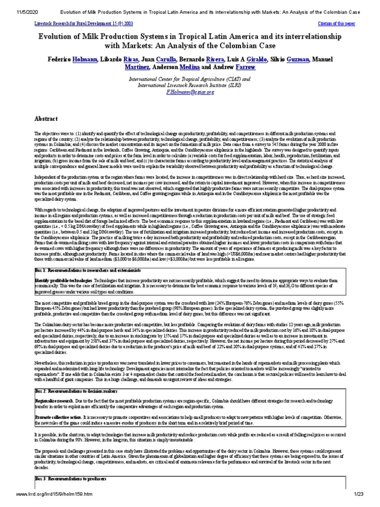 Evolution of Milk Production Systems in Tropical Latin America PDF Cattle Dairy Cattle