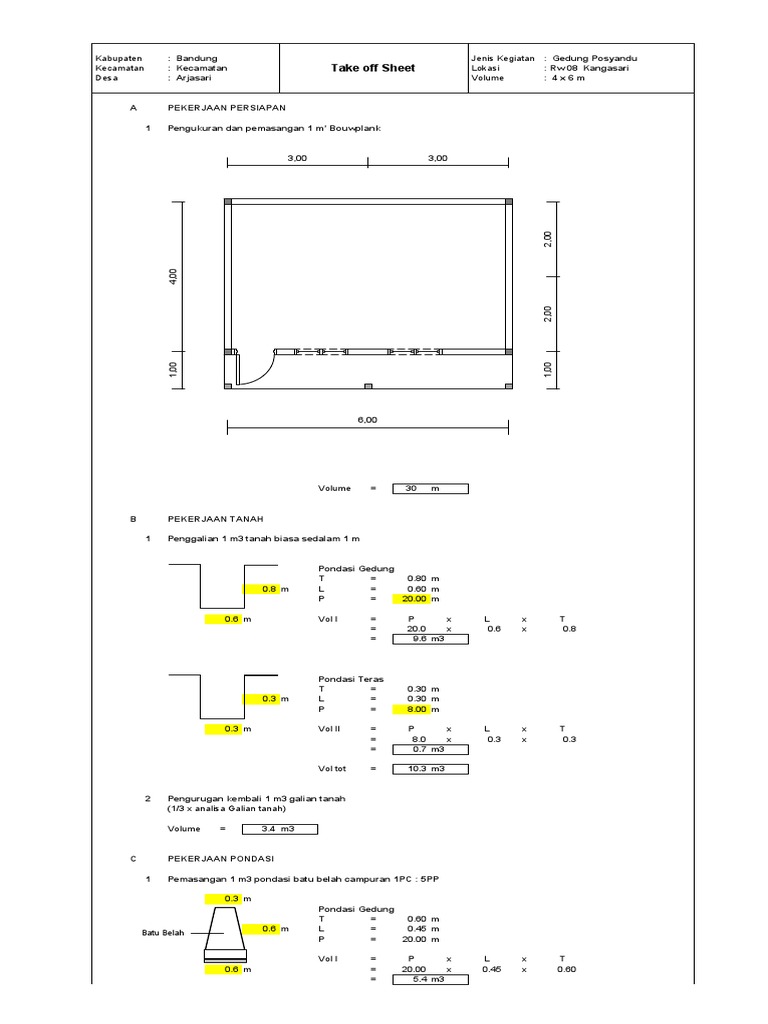 RAB Posyandu 4x6 M | PDF
