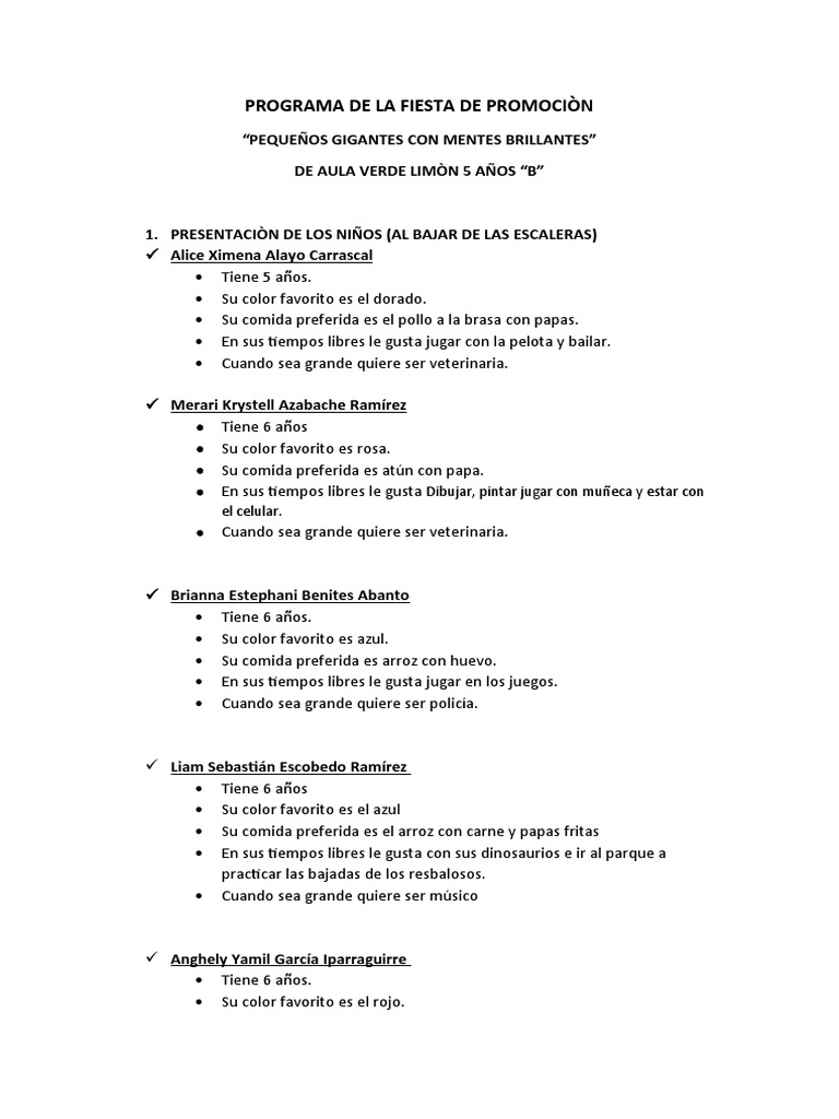 Programa de Ceremonia Promocion | PDF | Comida y bebida | Cocina