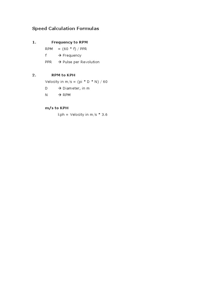 RPM and Frequency Conversion Formulas | PDF