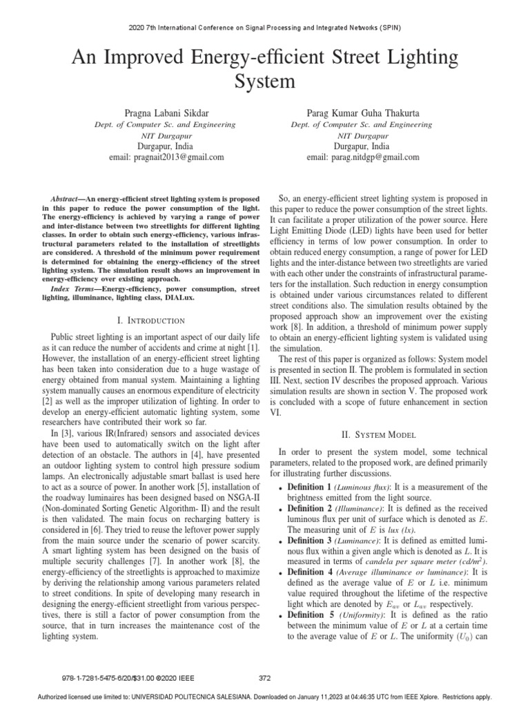 An Improved Energy Efficient Street Lighting System Pdf Lighting