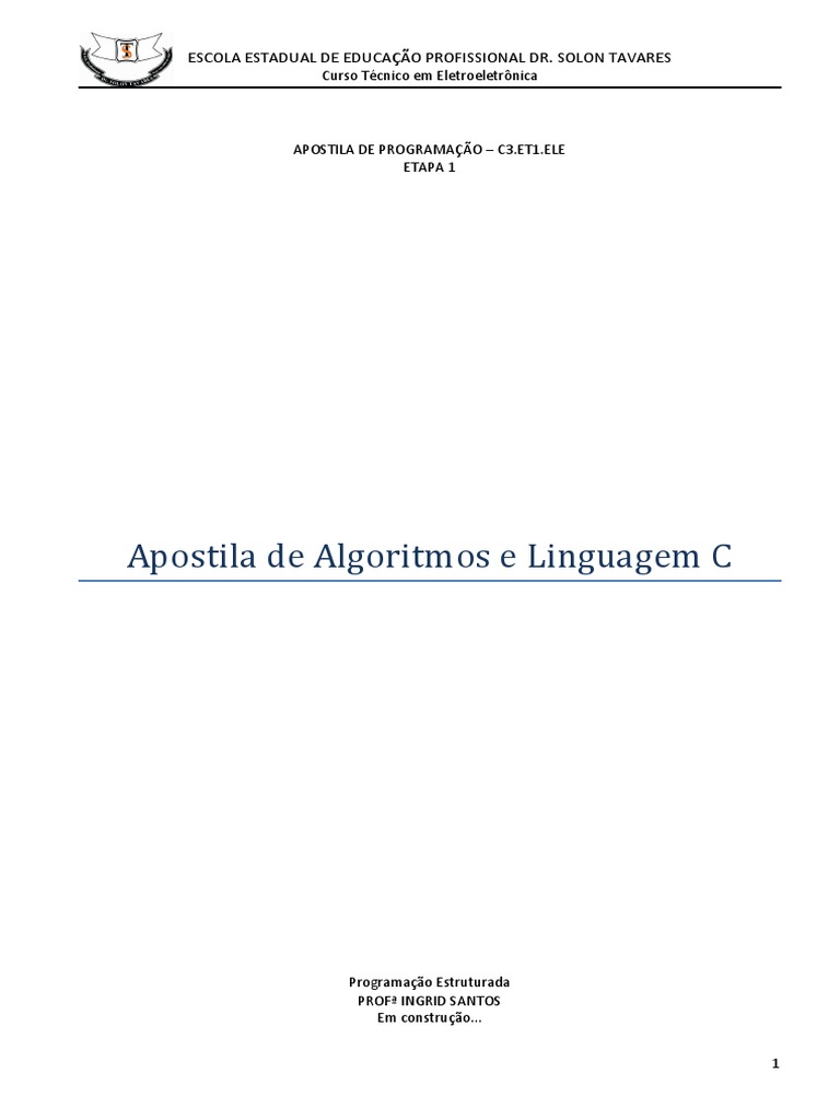 Apostila de Algoritmos e Linguagem C | PDF | Algoritmos | Tipo de dados
