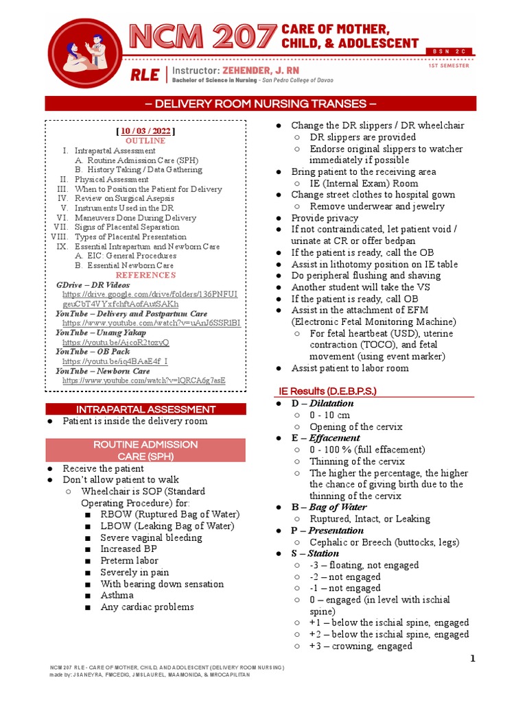 Delivery Room Nursing Procedures Guide | PDF | Childbirth | Pregnancy
