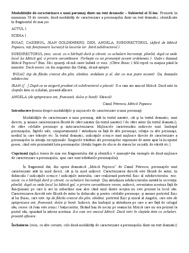 Model de Rezolvare A Subiectului Al II-lea - Modalitățile de ...