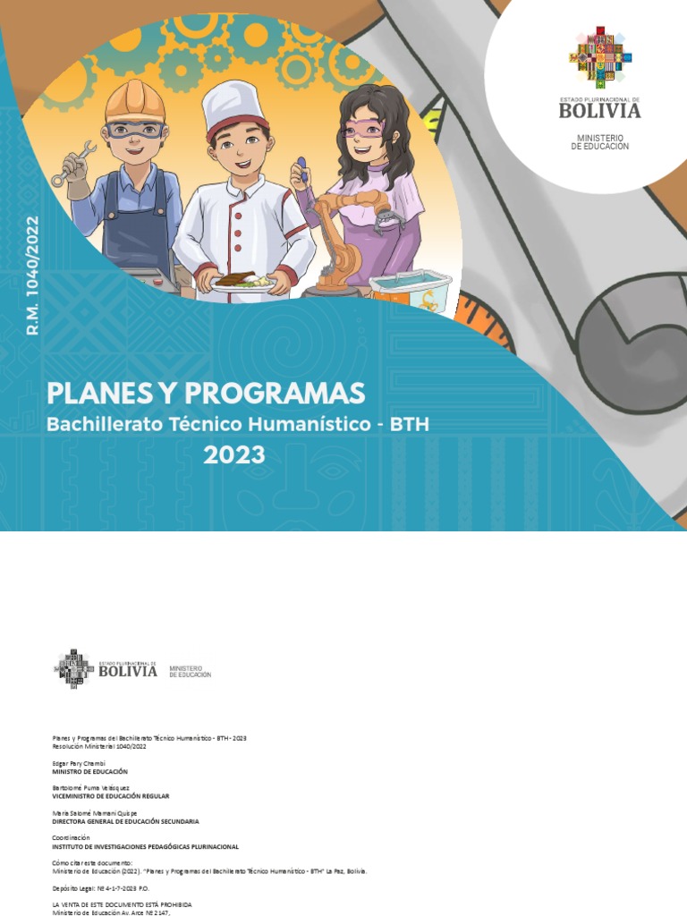 Planes Y Programas Bachillerato Técnico Humanístico BTH PDF Plan de estudios Coche