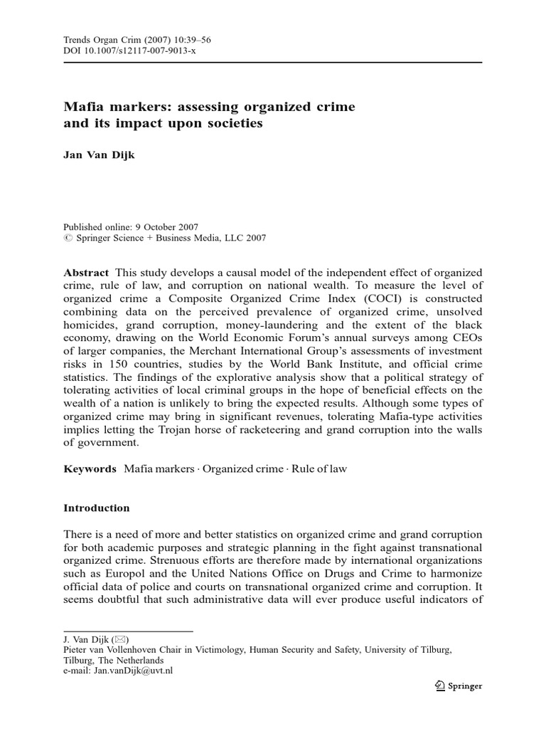 Mafia Markers Assessing Organized Crime and Its Impact Upon Societies