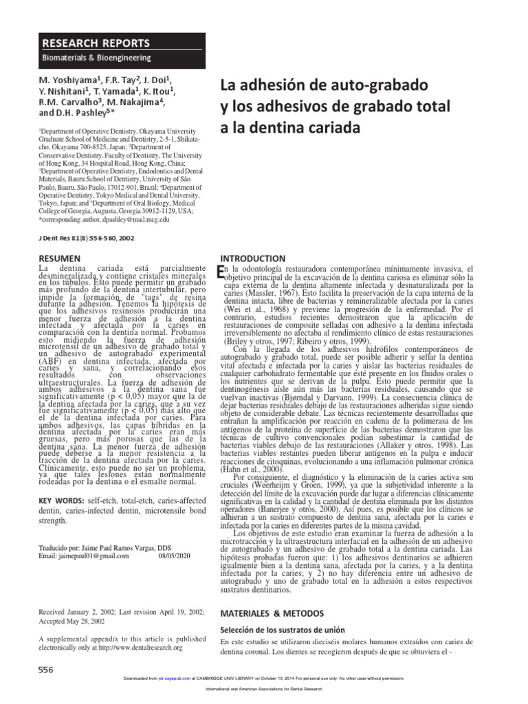 Adhesión de adhesivos a dentina cariada | PDF | Las bacterias | Adhesión